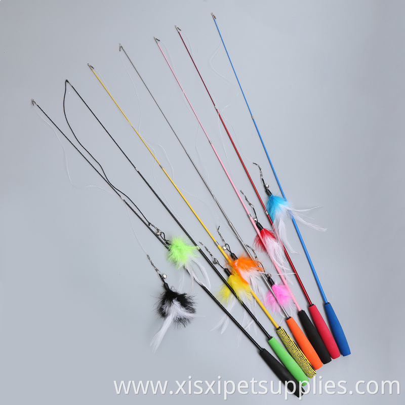 Colorful New Design Fishing Rod Cat Feather Wand Cat Teaser Stick Toy